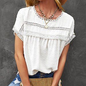 Chic White Crochet Detail Blouse